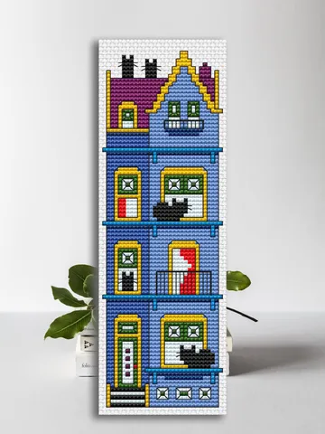 Cross stitch bookmark pattern Cat Cottage