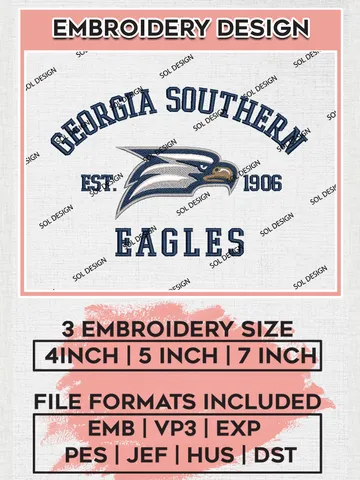 Georgia Southern Eagles Est 1906 Logo Embroidery Designs, NCAA Georgia Southern Eagles Team Embroidery, NCAA Team Logo, 3 sizes, Machine embroidery Files, Digital Download $6.99