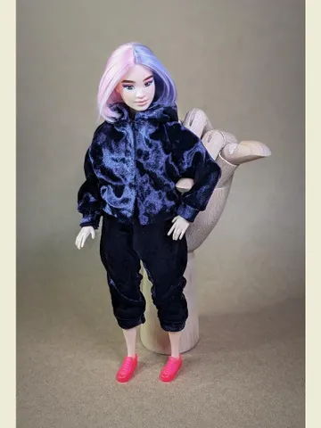 Handmade casual purple velvet two-piece set (hoodie and pants) for 1/6 scale fashion female dolls $32.00