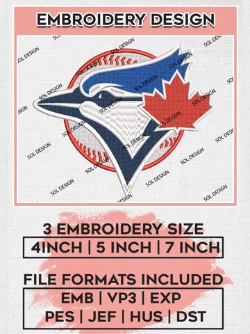 MLB Toronto Blue Jays Embroidery Designs, MLB Toronto Blue Jays Team Embroidery, MLB Teams, 3 sizes, MLB Machine embroidery designs, Digital Download $6.99