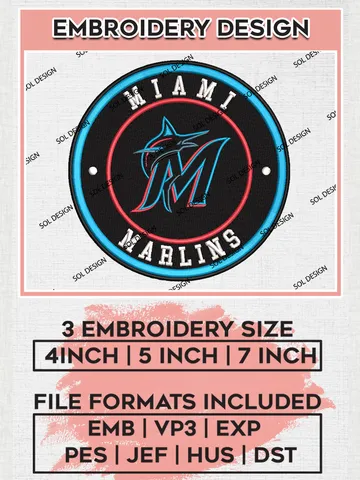 Miami Marlins Team Logo Embroidery Design, MLB Team Embroidery files, Miami Marlins Baseball Team, Marlins Team, Digital Download $6.99