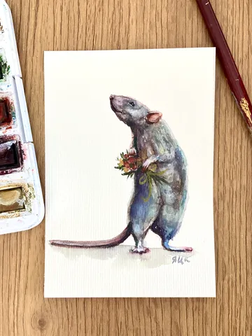 Rat Painting Original Watercolor Painting Gift Small Animal Art Rats Illustration Goblincore Animals $65.00