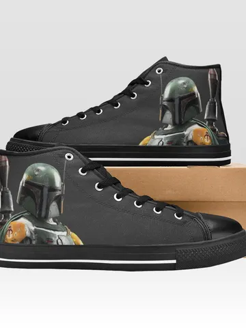 Boba Fett Shoes, High-Top Sneakers, Handmade Footwear $59.97