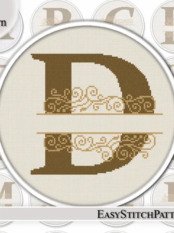 Monogram cross stitch pattern. DIY. Letter D cross stitch pattern. Initials cross stitch pattern.