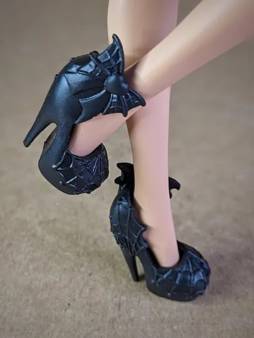 Black Halloween sandals with heels for 10.5 inch female dolls (MH, EAH) $18.00