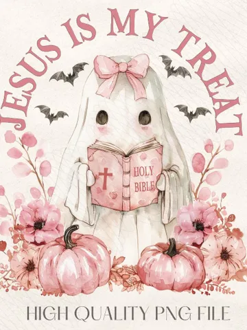 Pink Halloween PNG, Spooky Ghost, Holy Bible Ghost, Fall PNG, Christian Pumpkins, Jesus PNG, Watercolor Sublimation, Coquette Pink Ghouls $4.46