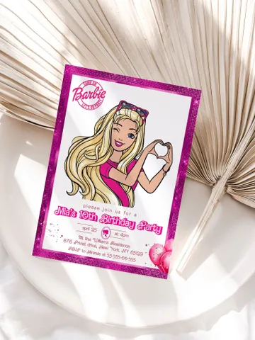 Doll Party Birthday Invitation; hot pink doll party birthday invitation editable template; cute doll girl birthday party bar12 $12.78