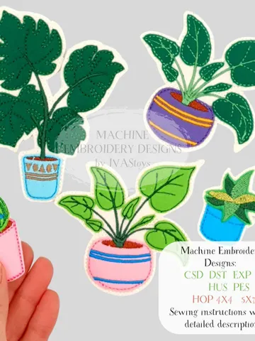 ITH Dollhouse Potted Plants Embroidery Design Set, Miniature Felt Houseplants Decor Pattern, Digital File $8.00