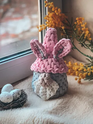 Scandinavian Easter gnome bunny basket, Nordic gnome, crochet gift for lucky, interior gift, bathroom bedroom storage, huge $59.00