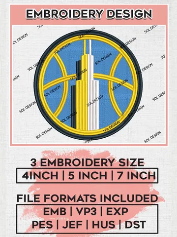 WNBA Chicago Sky Basketball Logo Embroidery Files, WNBA Chicago Team Embroidery Designs, Basketball Teams, 3 sizes, Machine embroidery designs, Digital Download $6.99