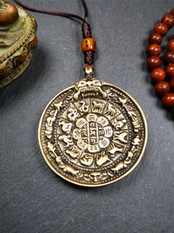 Gandhanra Acient Tibetan Buddhist Amulet,Melong Mirror,Calendar Badge,SIPAHO(srid pa ho),Made of Brass,Unique Kirtimukha Head,2.0" $39.99