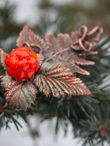 Handmade Copper Pendant Glass Cloudberry Beads, Natural Jewelry, Electroforming, Metal Real Fern Leaf, Great Gift for Her $69.00