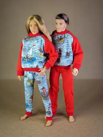 Handmade red & blue casual set (longsleeve, pants) for 12-inch fashion male dolls $10.00