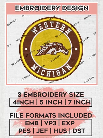NCAA Western Michigan Broncos Round Logo Embroidery, NCAA Western Michigan Team Logo Embroidery files, NCAA Teams, Machine embroidery designs, Digital Download $6.99