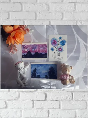 Original Three ACEO Art Cards, ACEO Painting, Mountains Art Forest Landscape and Flowers Watercolor $59.00