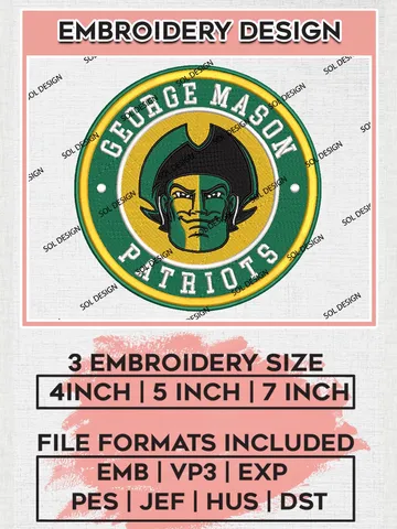 NCAA George Mason Patriots Round Logo Embroidery, NCAA George Mason Patriots Logo Embroidery files, NCAA embroidery designs, Machine embroidery designs, Digital Download $6.99