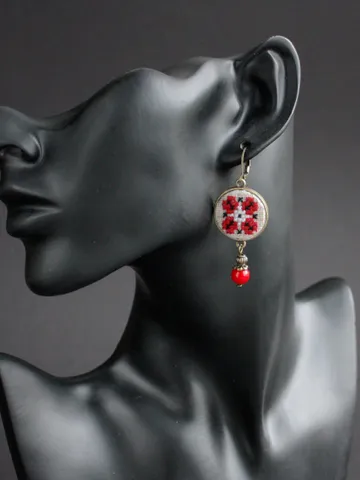 Traditional folk red coral Ukrainian earrings dangle Handmade Ukraine gemstone jewelry for black red vyshyvanka blouse $29.00