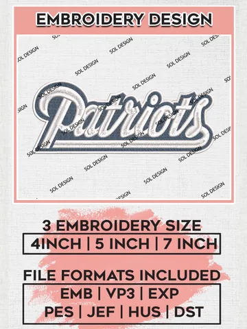 New England Patriots Wordmark Embroidery Design Files, NFL Patriots, NFL Logo Embroidery Files, NFL New England Patriots Machine Embroidery Design, Digital Download