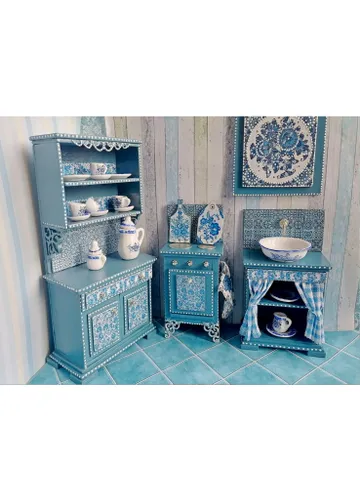 A set of kitchen furniture for a dollhouse. 1:12. Puppet miniature. $40.00