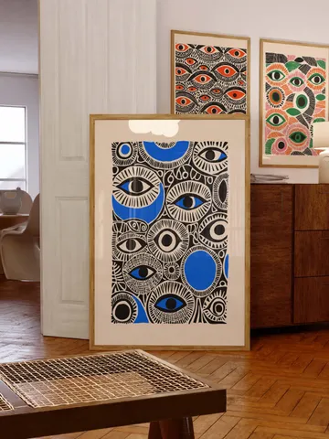 Abstract Eye Collage Print, Surreal Eye Wall Art, Bold Blue Black Poster, Eclectic Eye Decor, Whimsical Illustration, Digital Download
