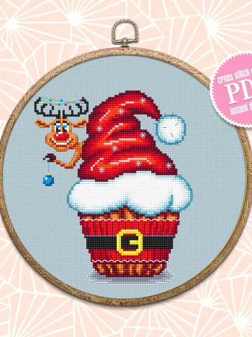 Christmas cupcake cross stitch pattern PDF download Winter dessert cross stitch chart Modern Christmas pattern Cute christmas gift DIY #N38 $4.20