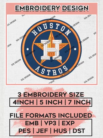 Houston Astros Team Logo Embroidery Design, MLB Team Embroidery files, Houston Astros Baseball Team, Astros Team, Digital Download