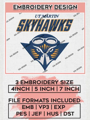 UT Martin Skyhawks Logo Machine Embroidery Design, NCAA UT Martin Skyhawks Embroidery Design Design files, NCAA Embroidery Designs, NCAA Machine Embroidery Designs, Digital Download $6.99