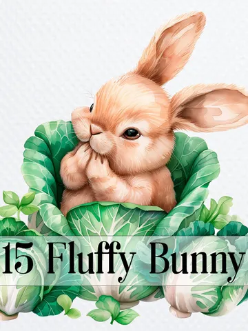 15 PNG Fluffy Bunny Bundle, Rabbit Clipart, Printable Watercolor clipart for sublimation, Digital download, Paper craft, junk journals $2.64