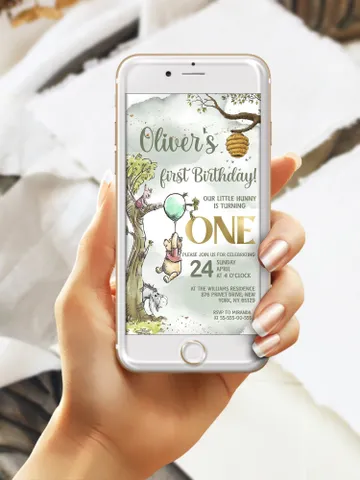 Classic Winnie Pooh Baby Birthday Invitation; Winnie Pooh Baby Birthday ; Greenery Baby Birthday; Honey Bear Birthday; Winnie Pooh wp2 $12.78