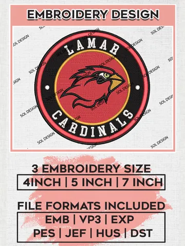 NCAA Lamar Cardinals Round Logo Embroidery, NCAA Lamar Cardinals Logo Embroidery files, NCAA Teams, Machine embroidery designs, Digital Download
