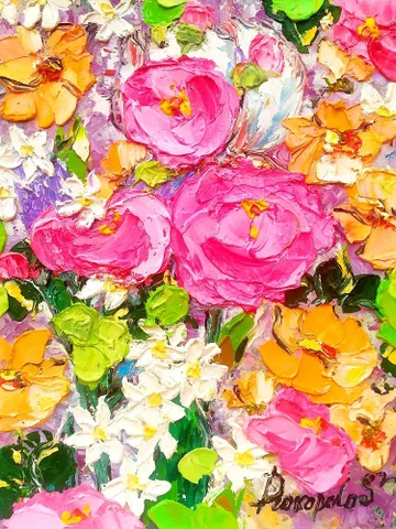 Pink Rose Flowers Painting Floral Original Fine Art Blossoms Flower Impasto Oil Painting 10" by 8" by ArtProkopaloSv $84.00