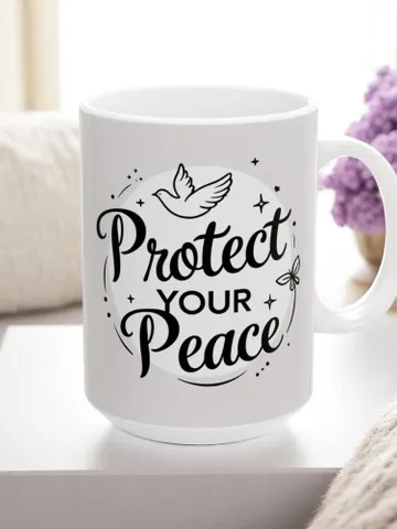 Protect Your Peace Ceramic Mug, Inspirational Coffee Cup, Self-Care Gift, Motivational Tea Mug, Mindfulness Present, Cozy Drinkware $11.13