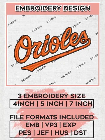 MLB Orioles Logo Embroidery Files, MLB Baltimore Orioles Team Embroidery, MLB Teams, 3 sizes, MLB Machine embroidery designs, Digital Download $6.99