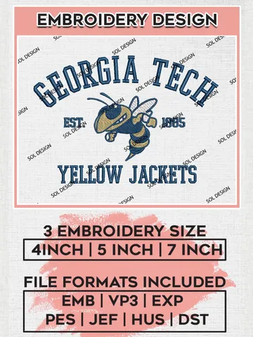 Georgia Tech Yellow Jackets Est 1885 Embroidery Designs, NCAA Georgia Tech Yellow Jackets Team Embroidery, NCAA Team Logo, 3 sizes, Machine embroidery Files, Digital Download $6.99