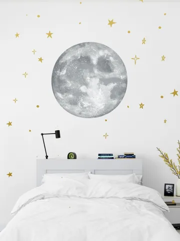 Full Moon Wall Sticker - Moon Wall Decal, Gold Stars Sticker, Stars Decals, Nursery Wall Decal, Nursery Decor h153 $38.99