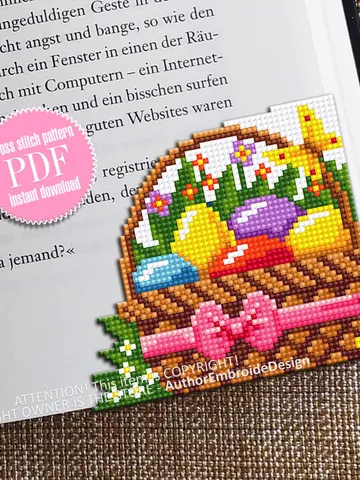 Easter Corner bookmark cross stitch pattern PDF download Easter basket with eggs cross stitch chart, Easter bookmark pattern digital #B406 $4.10