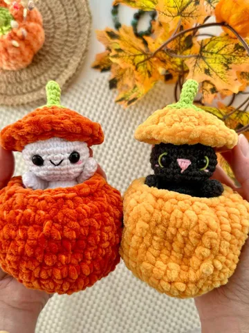 Crochet pattern black cat and ghost in pumpkin - Halloween Amigurumi toy pattern, Plush Pattern English, PDF tutorial - fall gift for baby $14.85