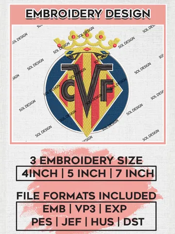 Villarreal Logo Embroidery Design, La Liga Embroidery files, La Liga Villarreal Teams, Football, Digital Download $6.99