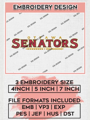 Ottawa Senators Team Writing Logo Embroidery Design, NHL Ottawa Senators Logo Embroidery Files, Hockey Team Machine Embroidery, Machine Embroidery Design $6.99