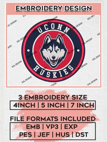 NCAA UConn Huskies Round Logo Embroidery, NCAA UConn Huskies Logo Embroidery files, NCAA Teams, Machine embroidery designs, Digital Download $6.99