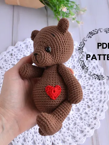 Bear crochet pattern, Bear with a heart, Teddy bear tutorial, Amigurumi toy pattern Handmade stuffed bear gift for girl $4.90