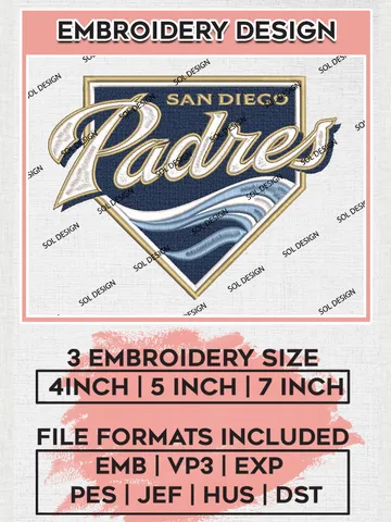 San Diego Padres MLB Logo Embroidery Files, MLB San Diego Padres Team Embroidery Designs, MLB Teams, 3 sizes, MLB Machine embroidery designs, Digital Download
