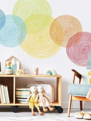 Abstract Hand Drawn Circle Decal - Colorful Curcle Sticker, Kids Room, Nursery Decor h204 $48.99