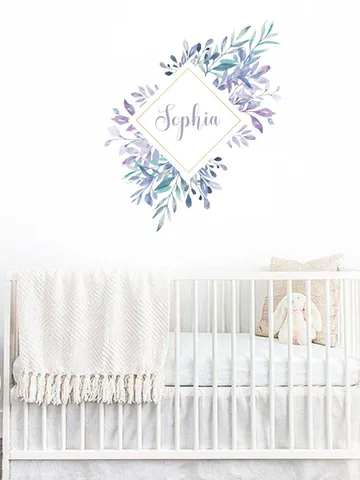 Custom Name Wall Decals/ Frame with Flowers Decals/ Watercolor Flower Decals/ Wreath Decal/ Nursery Sticker, Girl Sticker/ Baby Decal  ga302 $48.99