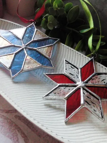 Set of 2 snowflake suncatchers, christmas ornaments, simple stained glass, Christmas decorations, Xmas tree star $65.00