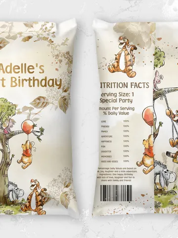 Editable Chips Bag Label Birthday Party; Winnie the Pooh 1st Birthday; Printable Chips Bag Potato Label; Winnie Pooh Party Decoration poom88 $10.45