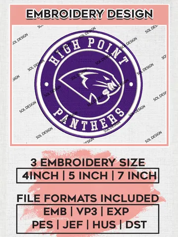 NCAA High Point Panthers Round Logo Embroidery, NCAA High Point Panthers Logo Embroidery files, NCAA Teams, Machine embroidery designs, Digital Download $6.99