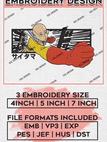 Saitama Punch Embroidery Design, One man punch Embroidery File, anime shirt, Digital download EMB_ANIME_106