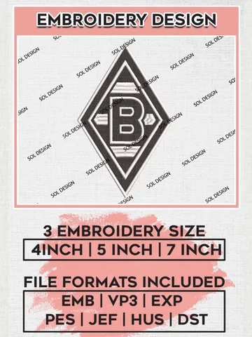 Borussia Monchengladbach Embroidery Design, Bundesliga Logo Embroidery, Bundesliga Borussia Monchengladbach Embroidery, Machine Embroidery Design $6.99