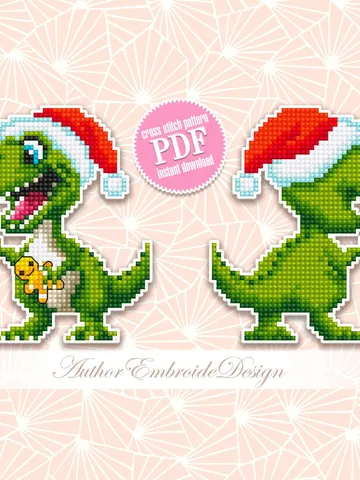 Funny dinosaur christmas cross stitch pattern PDF download Double-sided Christmas tree decor for plastic canvas, Dino pattern T Rex  #N132 $3.60